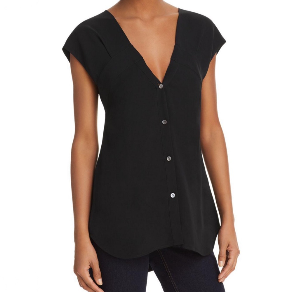 Theory Off Shoulder Button Down Top. 100% Silk